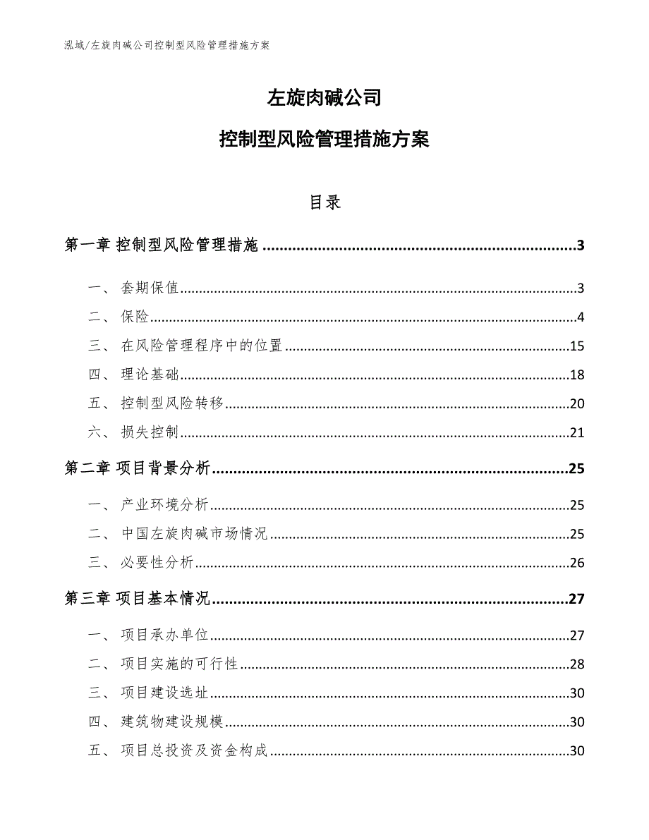 左旋肉碱公司控制型风险管理措施方案_第1页