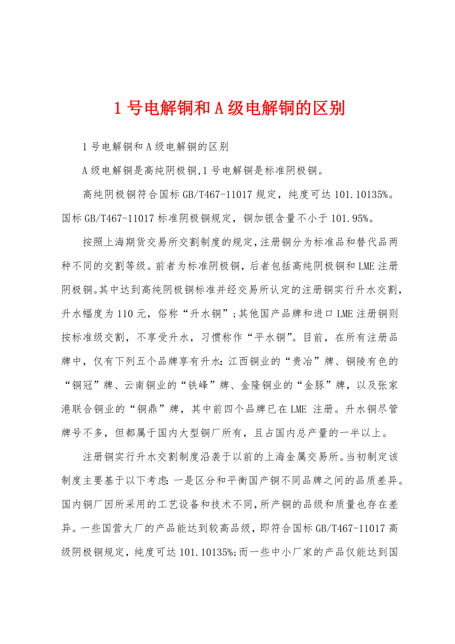 1号电解铜和A级电解铜的区别_第1页