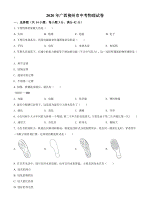 精品解析：2020年广西柳州市中考物理试题（原卷版）