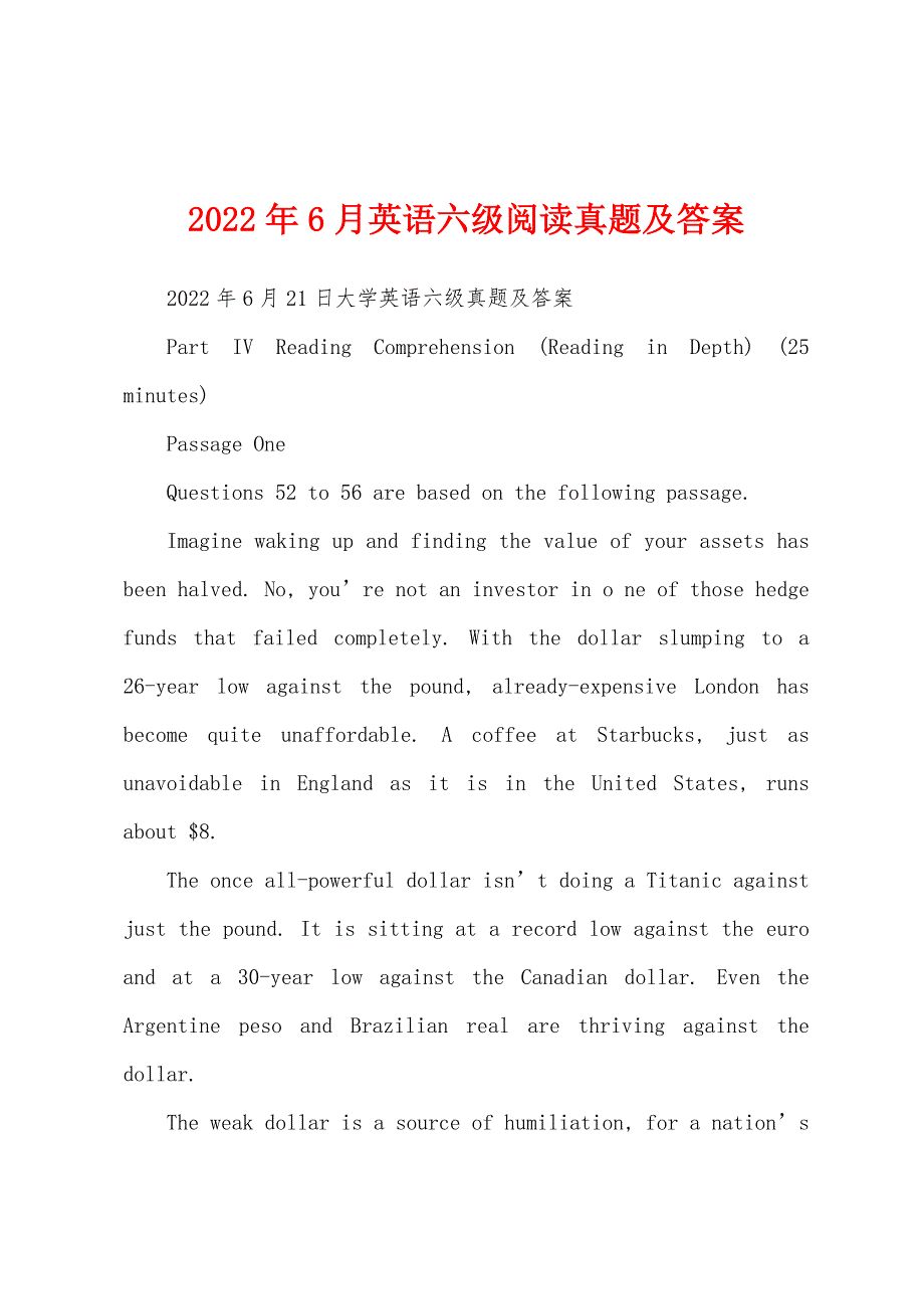 2022年6月英语六级阅读真题及答案_第1页
