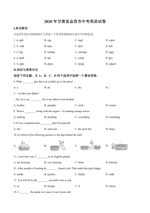 精品解析：甘肃省金昌市2020年中考英语试题（原卷版）