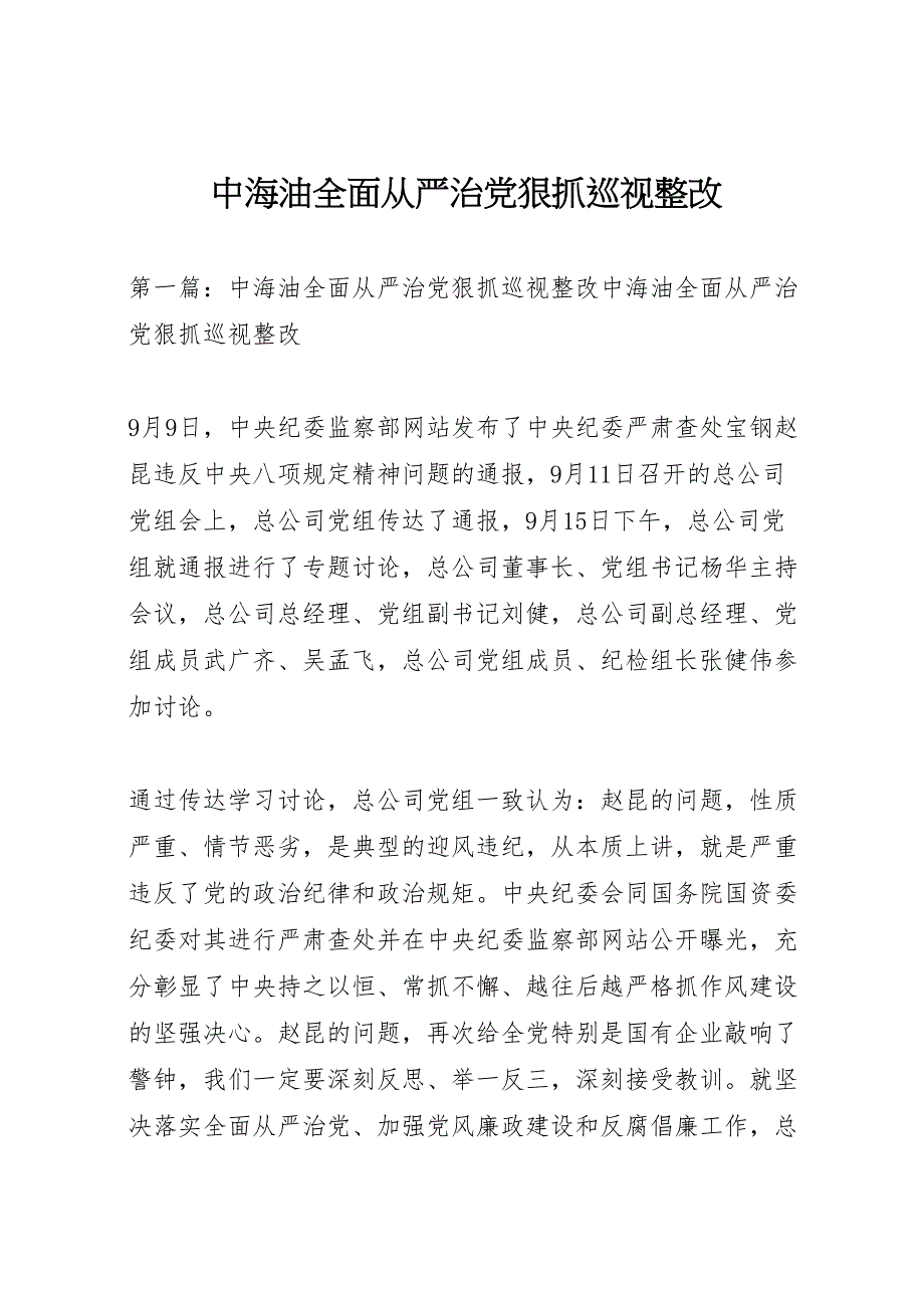 2022年中海油全面从严治党狠抓巡视整改_第1页