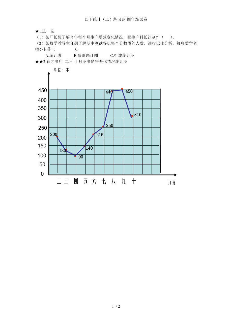 四下统计（二）练习题-四年级试卷_第1页