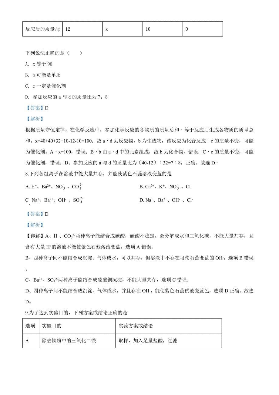 精品解析：甘肃省天水市2020年中考化学试题（解析版）_第5页