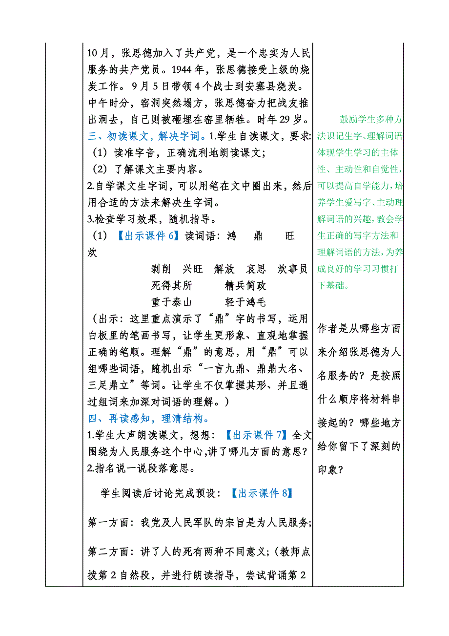 小学语文六年级下册第四单元《为人民服务》及课后作业含答案_第3页