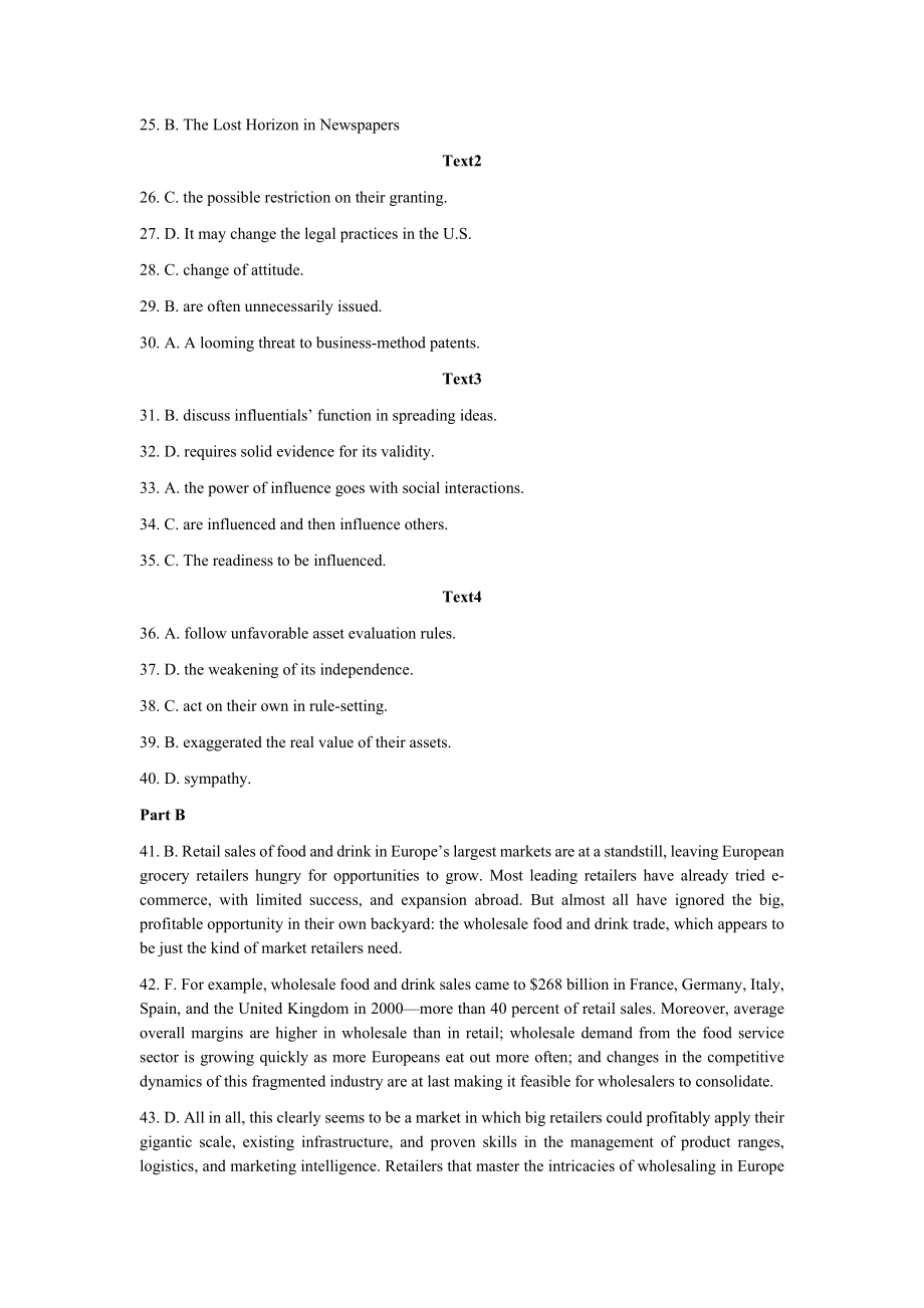 考研英语（一）2010年真题答案_第2页