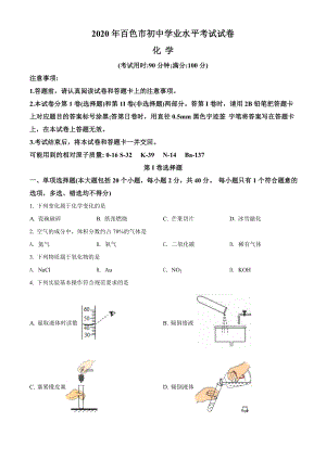 精品解析：广西百色市2020年中考化学试题（原卷版）