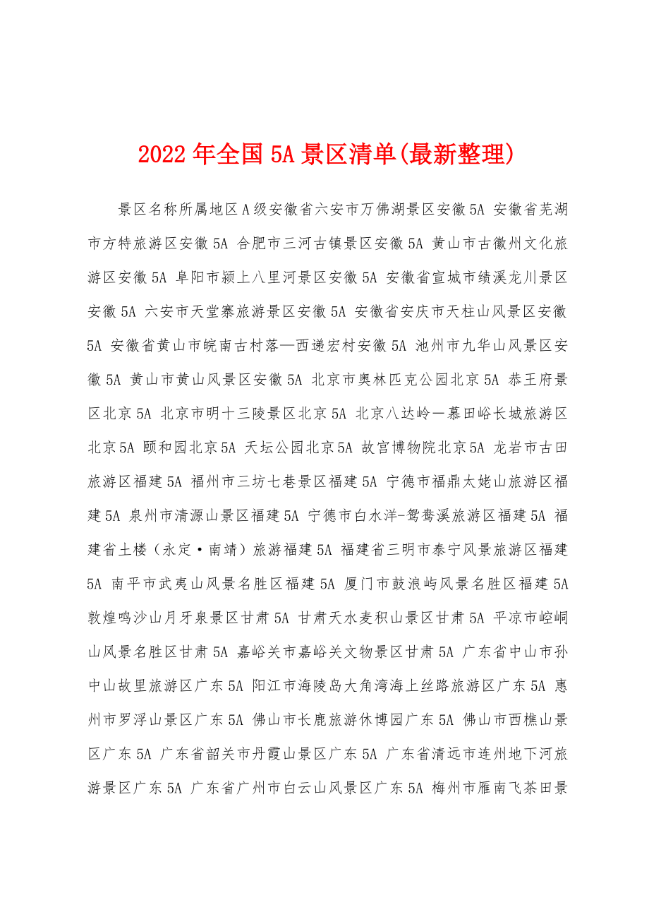 2022年全国5A景区清单(最新整理)_第1页
