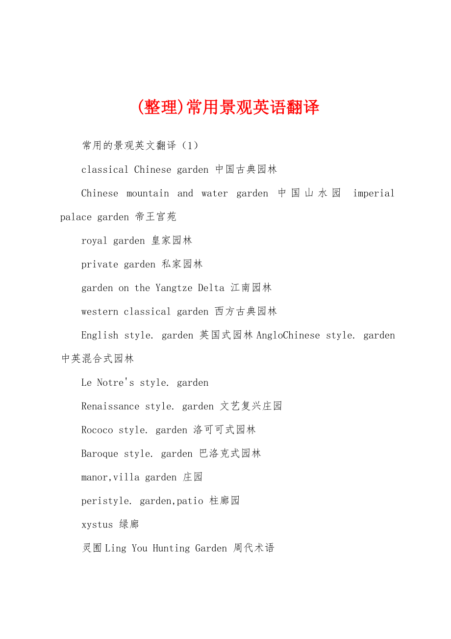 (整理)常用景观英语翻译_第1页