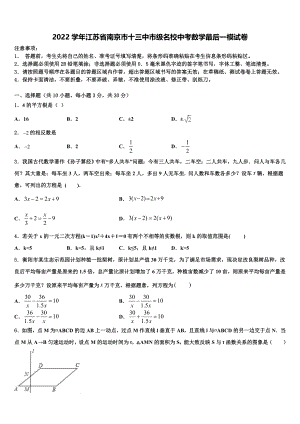 2022学年江苏省南京市十三中市级名校中考数学最后一模试卷(含答案解析）