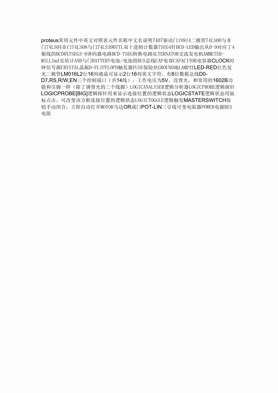 完整word版proteus元件对照表_第1页