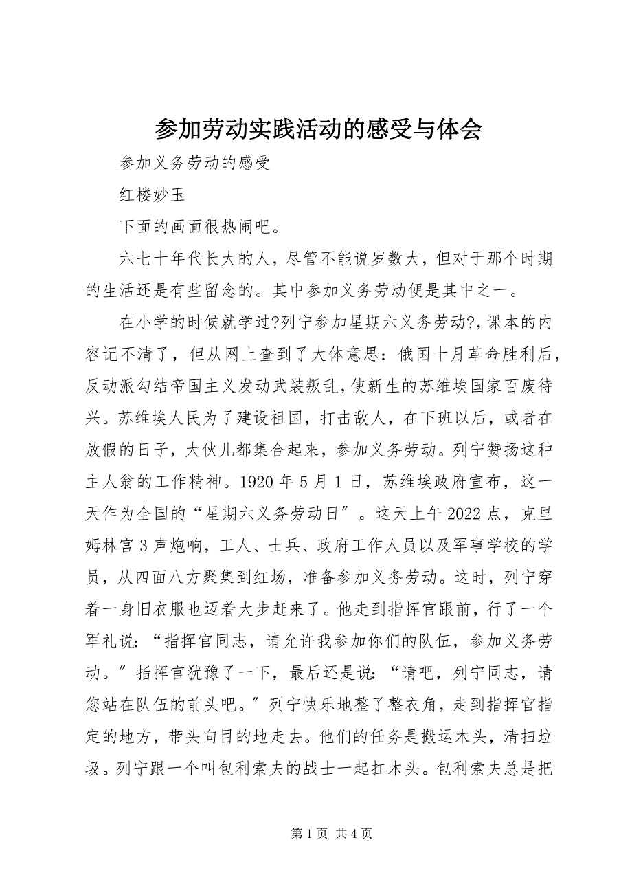 2022年参加劳动实践活动的感受与体会_第1页