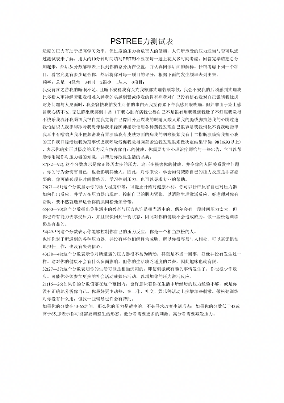 完整word版PSTR压力测试表_第1页