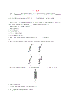 2019-2020学年八年级物理下册 第六章 力和机械 6.3 重力作业设计 （新版）粤教沪版