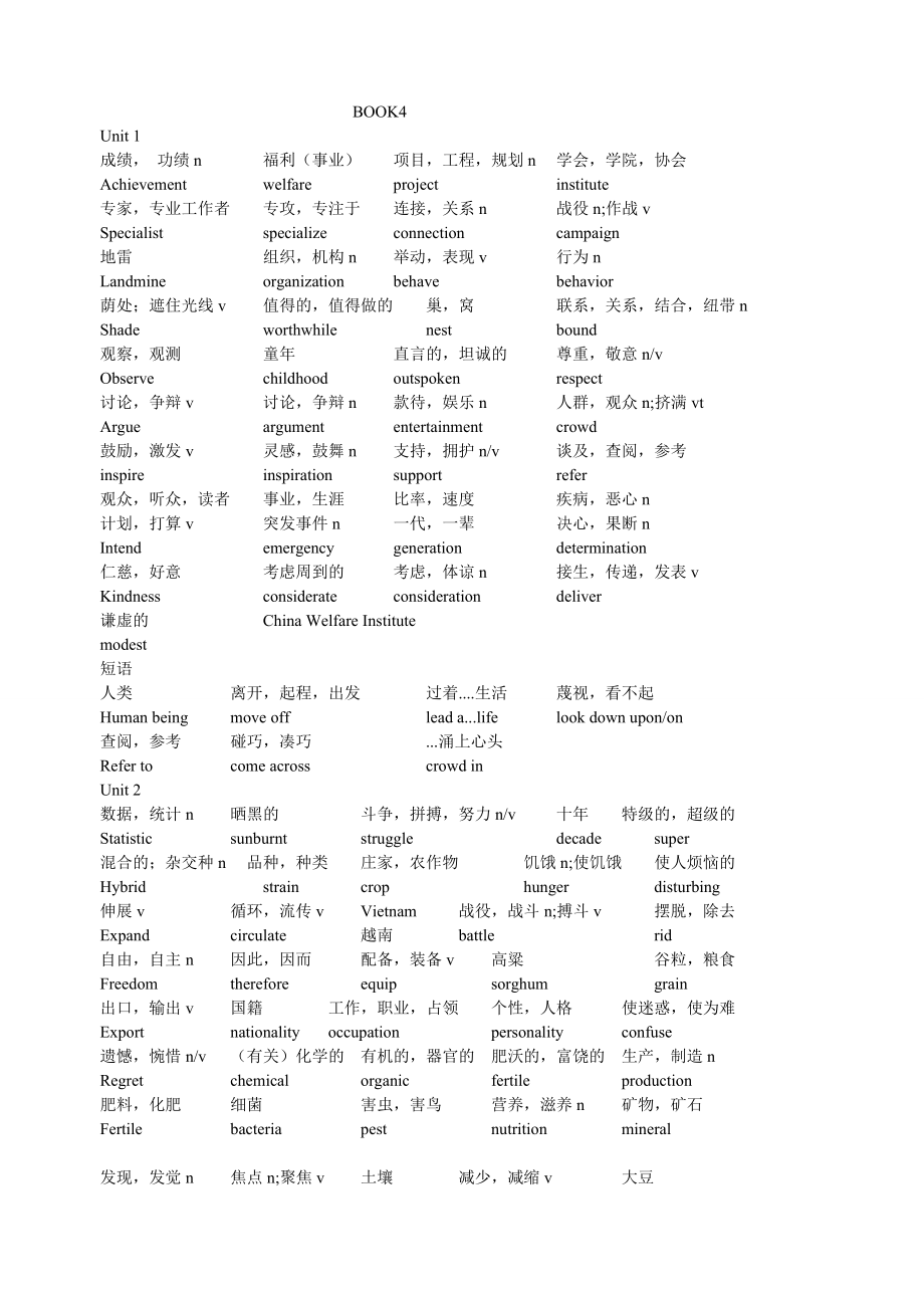 广东高考英语单词-BOOK4(中英文对照)_第1页
