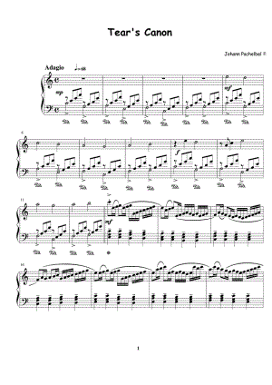 泪的卡农 钢琴谱 原版 正谱 五线谱 钢琴谱 声乐考级谱