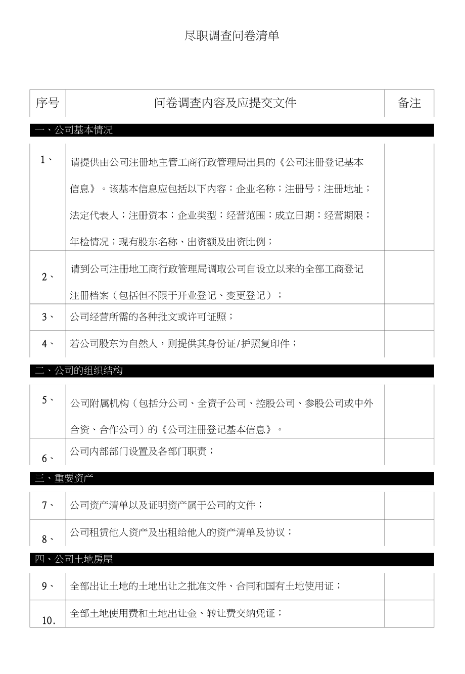尽职调查问卷清单-法律_图文文库_第1页