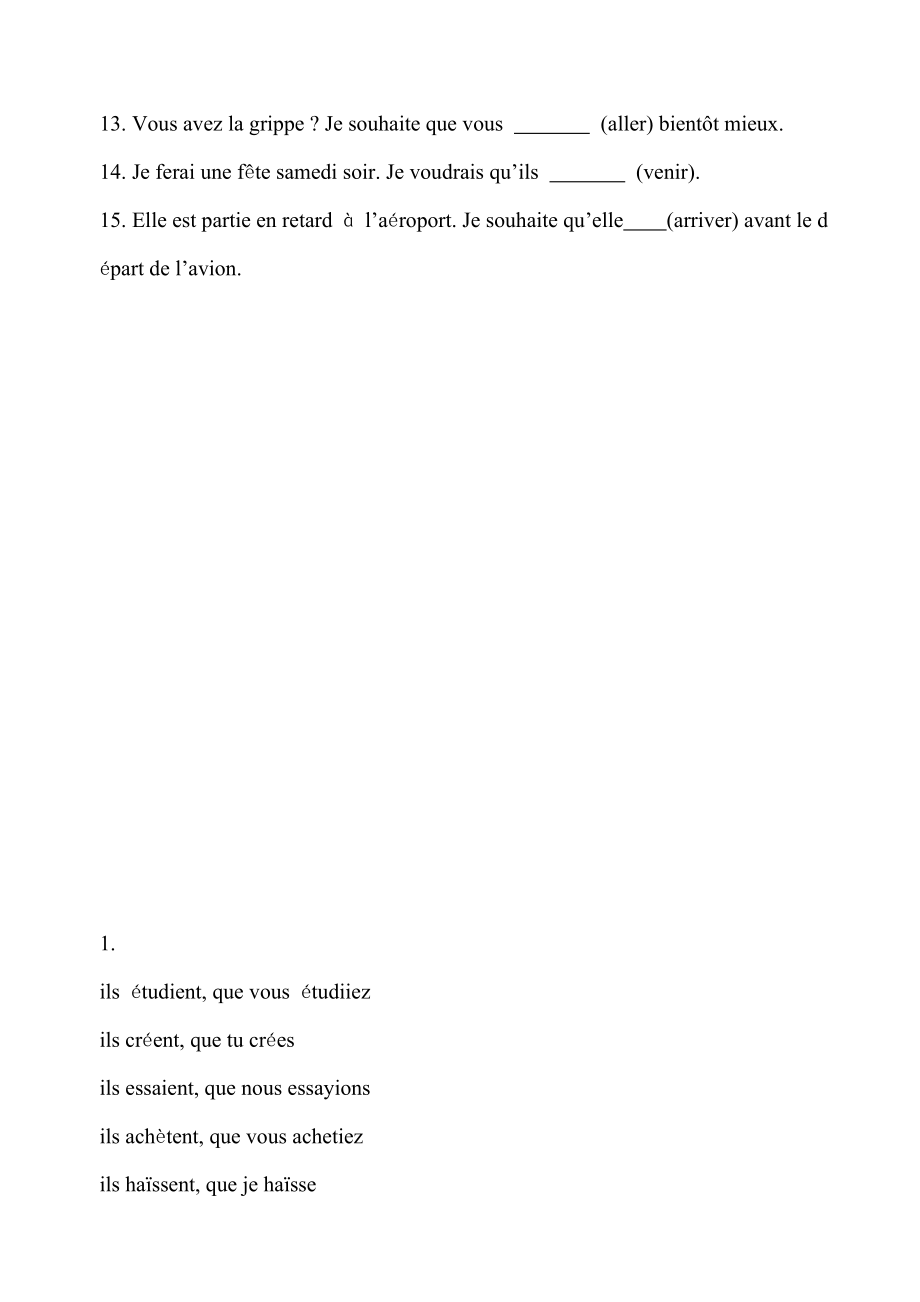 法语-虚拟式课外练习(附答案)_第3页