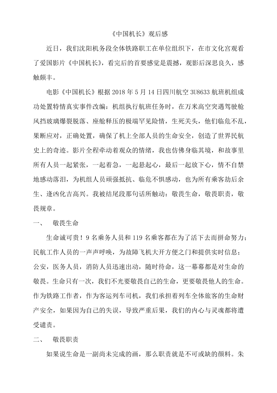 《中国机长》观后感铁路部门_第1页