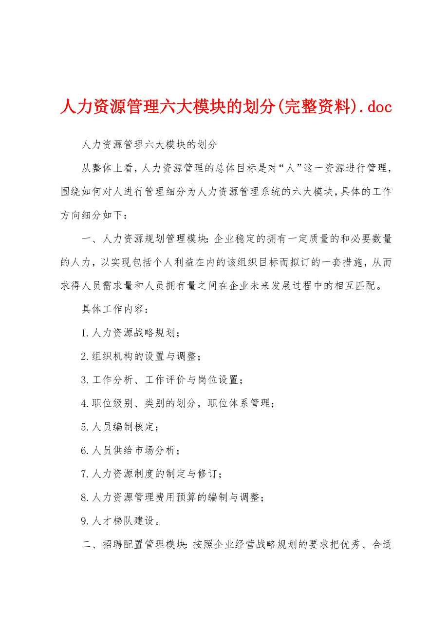 人力资源管理六大模块的划分(完整资料).doc_第1页