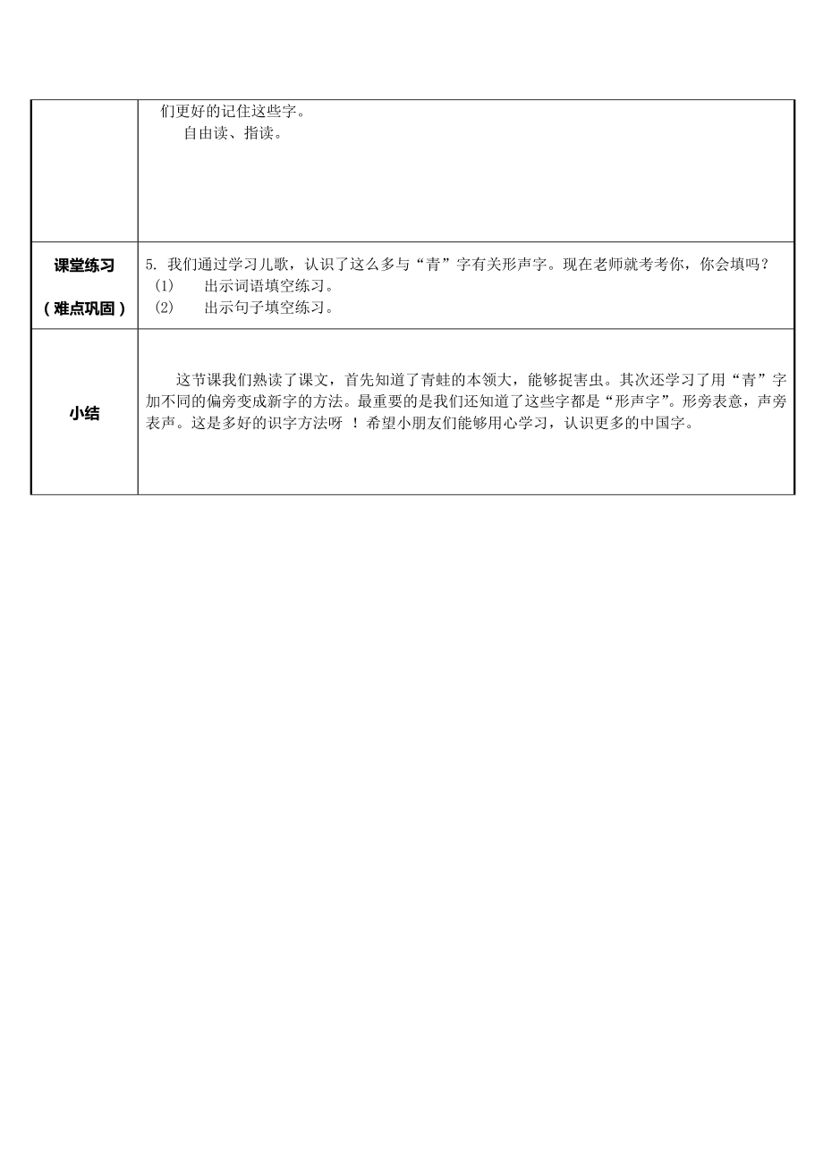 3小青蛙（教案）（表格式）_第2页