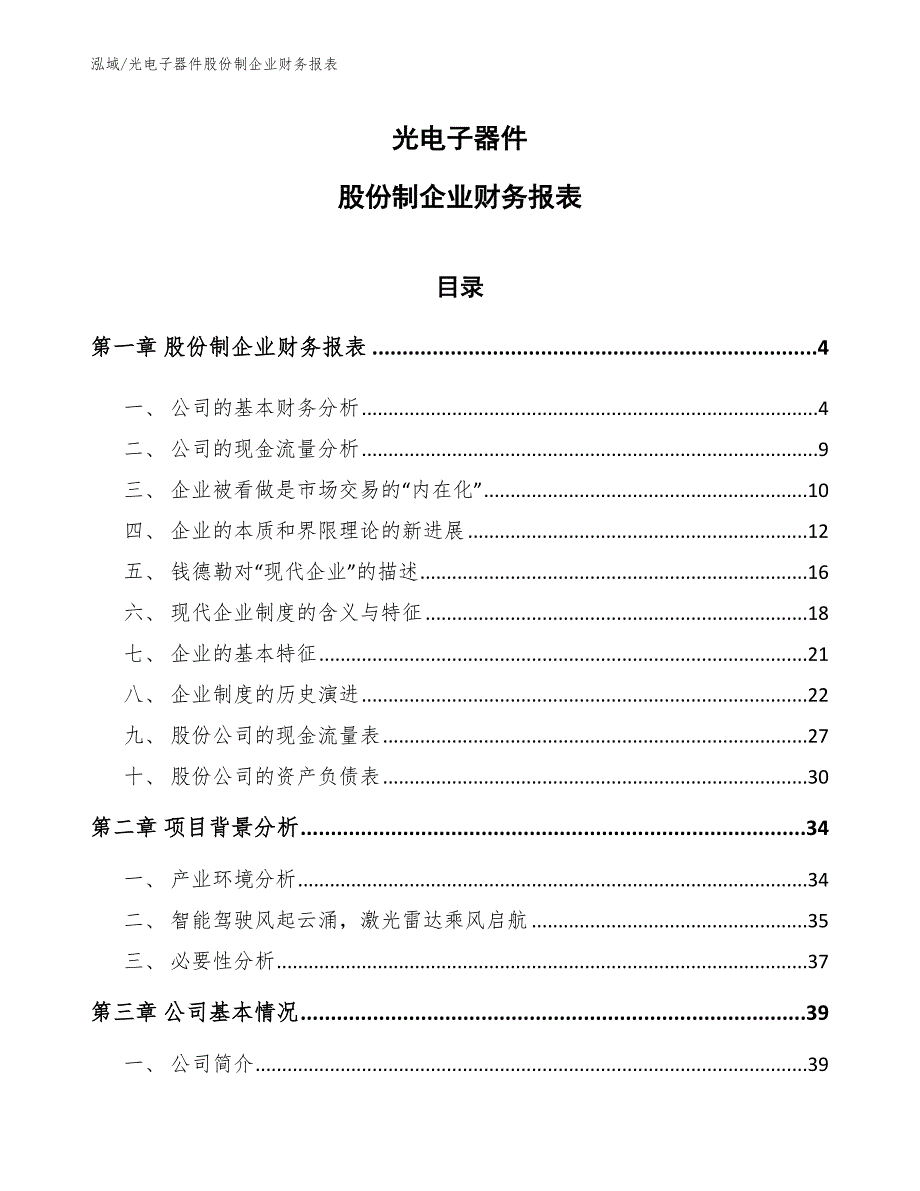 光电子器件股份制企业财务报表（参考）_第1页