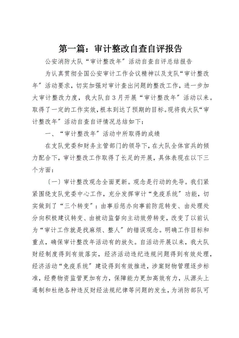 2022年第一篇审计整改自查自评报告_第1页