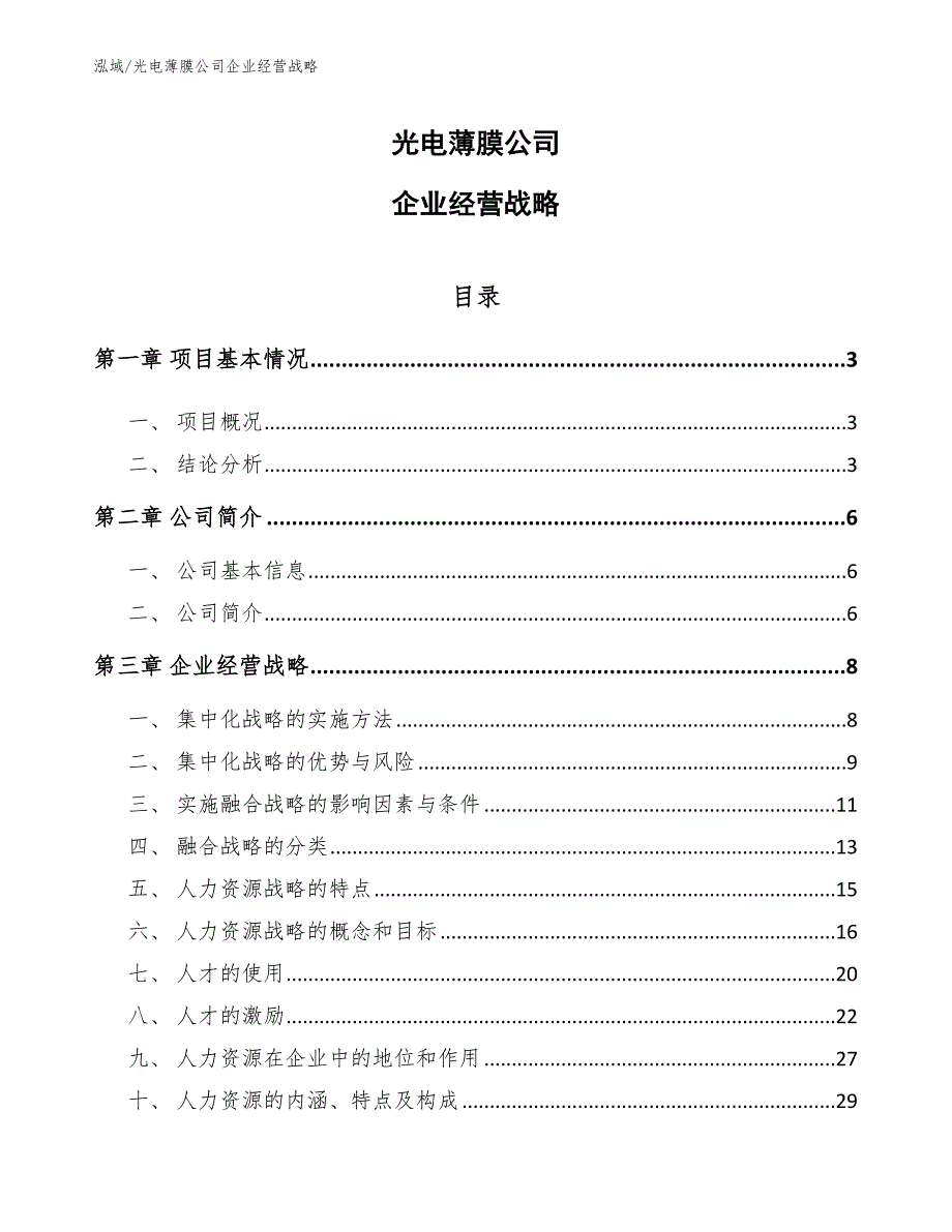 光电薄膜公司企业经营战略（范文）_第1页