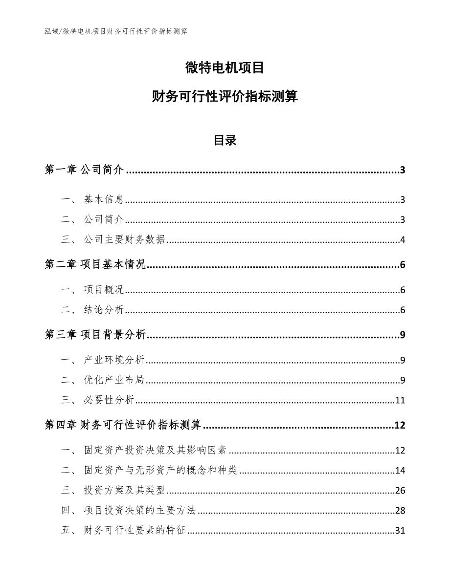 微特电机项目财务可行性评价指标测算_参考_第1页