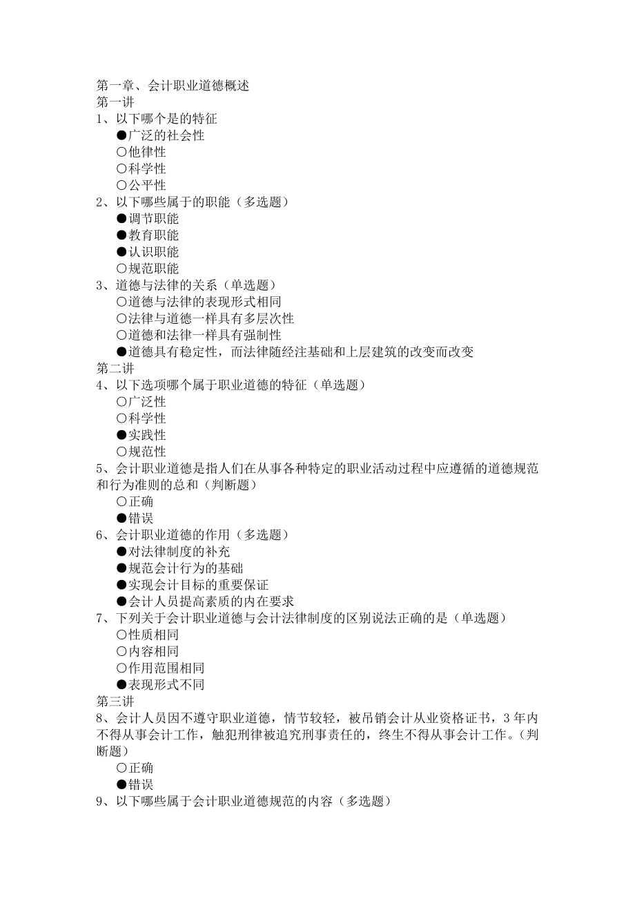 2011年福建省会计继续教育《会计职业道德》答案与会计准则1-5_第1页