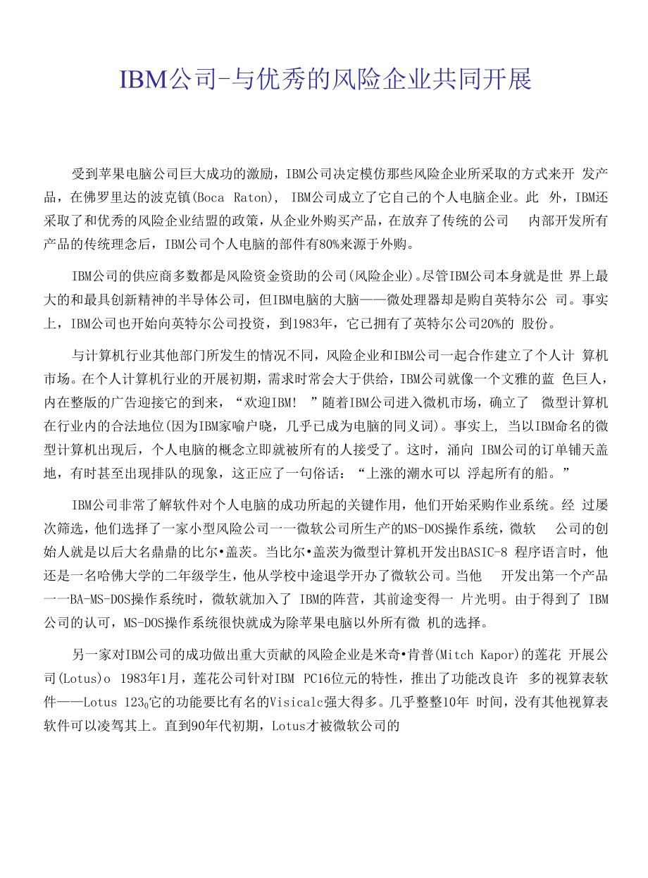 IBM公司—与优秀的风险企业共同发展_第1页