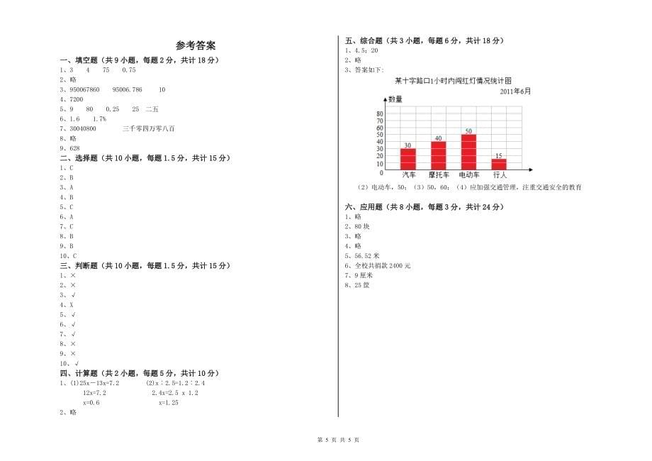 豫教版2021年小升初数学每日一练试题C卷-附解析_第5页