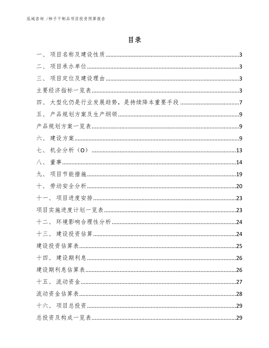 柿子干制品项目投资预算报告_第1页