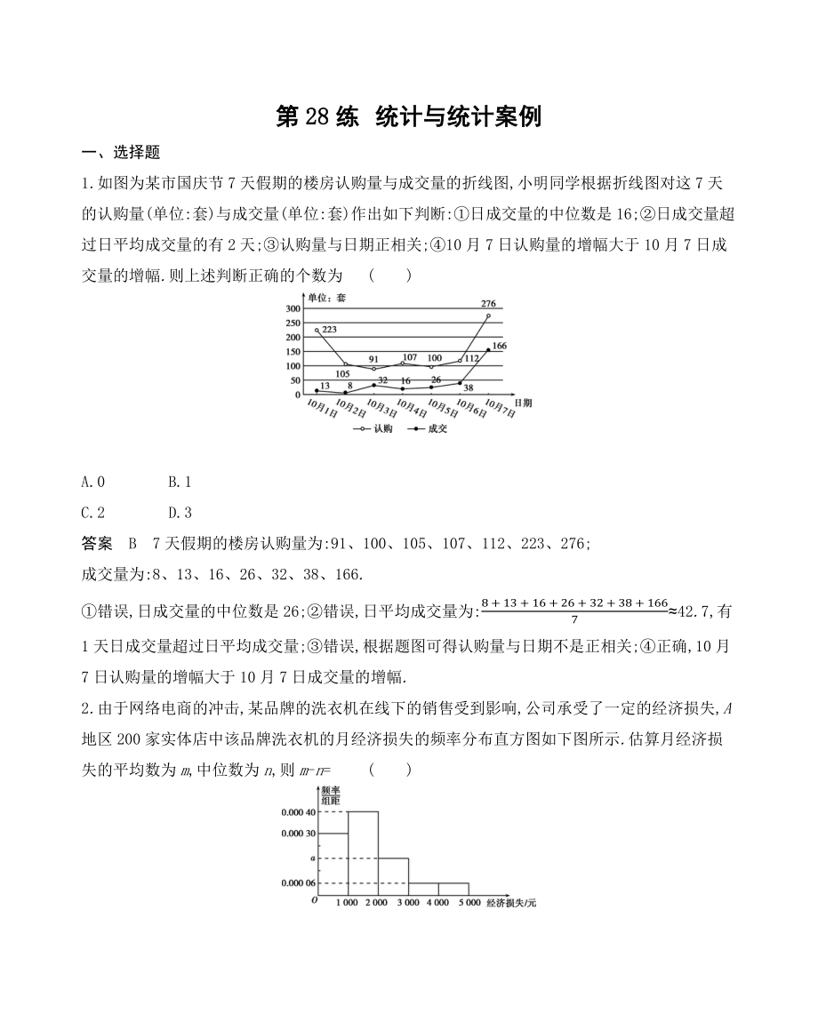 高考数学总复习28-第28练　统计与统计案例_第1页
