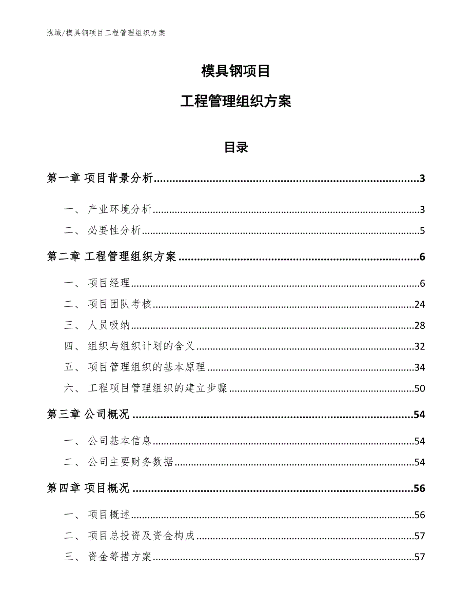 模具钢项目工程管理组织方案_范文_第1页