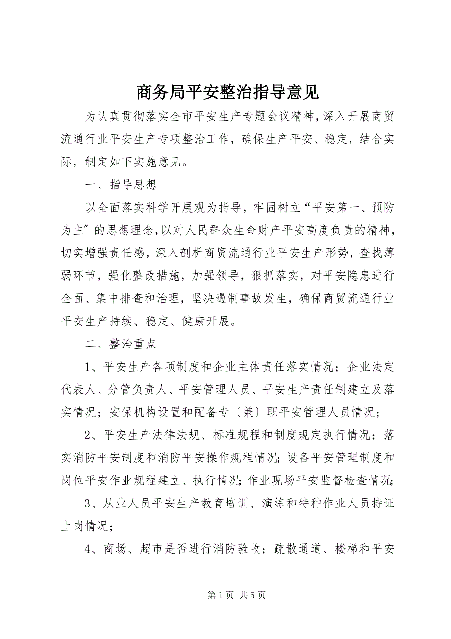 2022年商务局安全整治指导意见_第1页