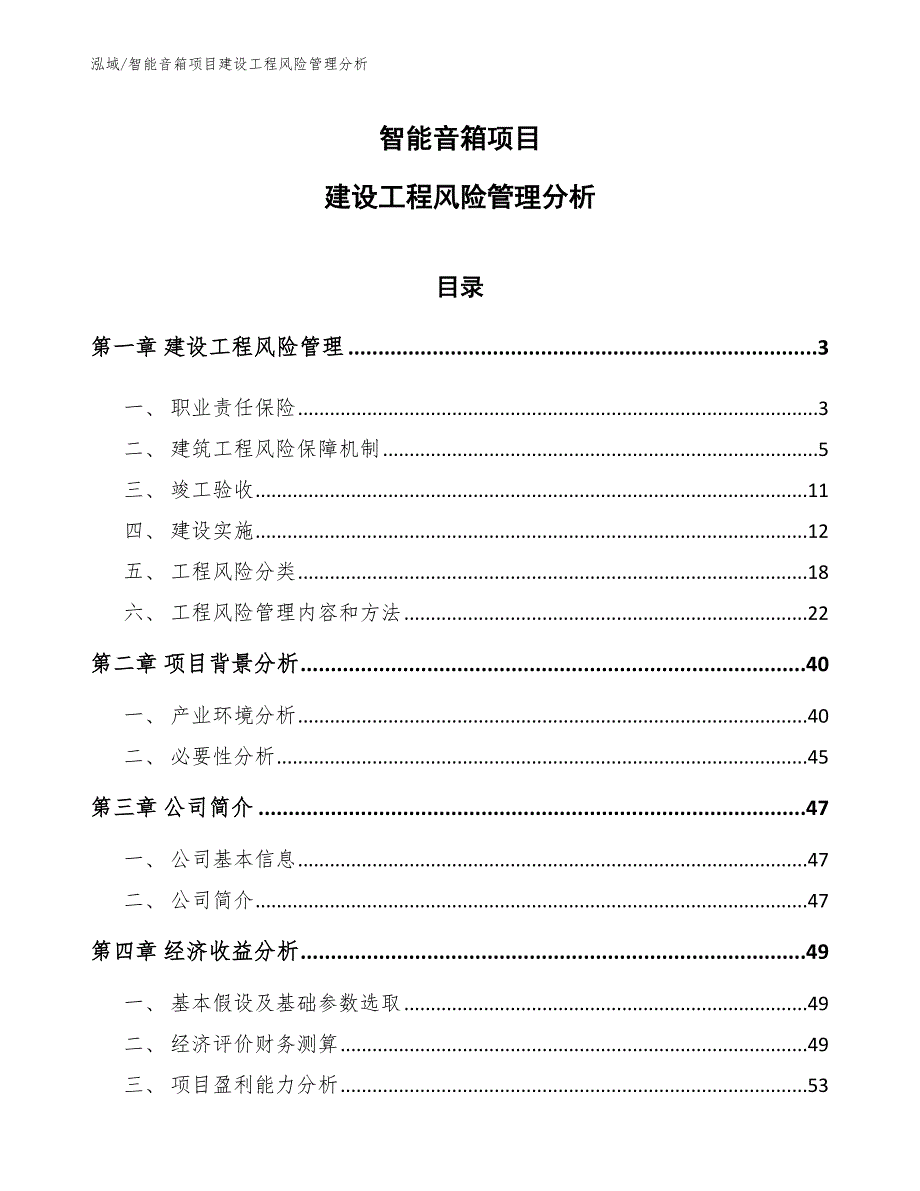 智能音箱项目建设工程风险管理分析【参考】_第1页