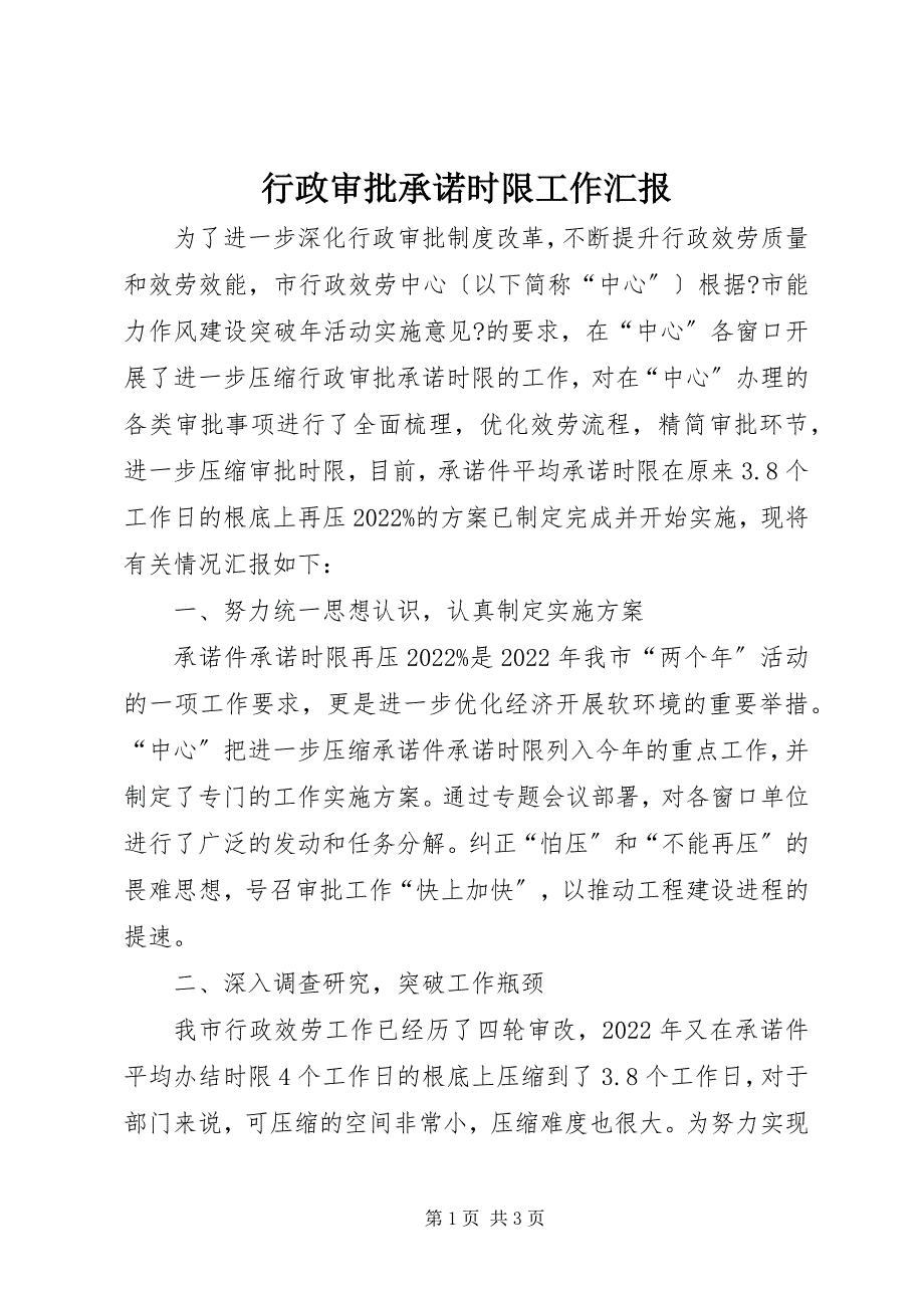 2022年行政审批承诺时限工作汇报_第1页