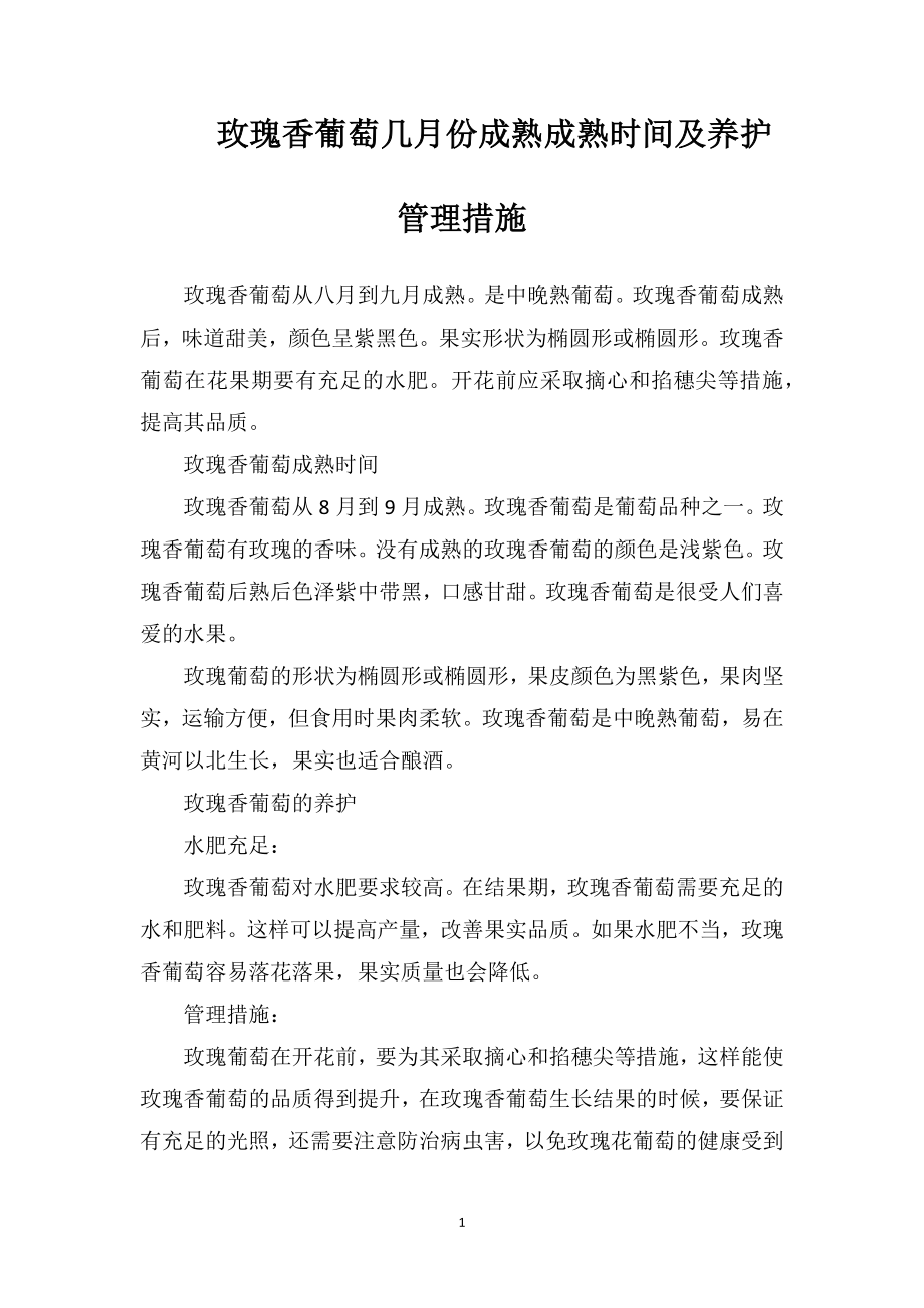 玫瑰香葡萄几月份成熟成熟时间及养护管理措施_第1页