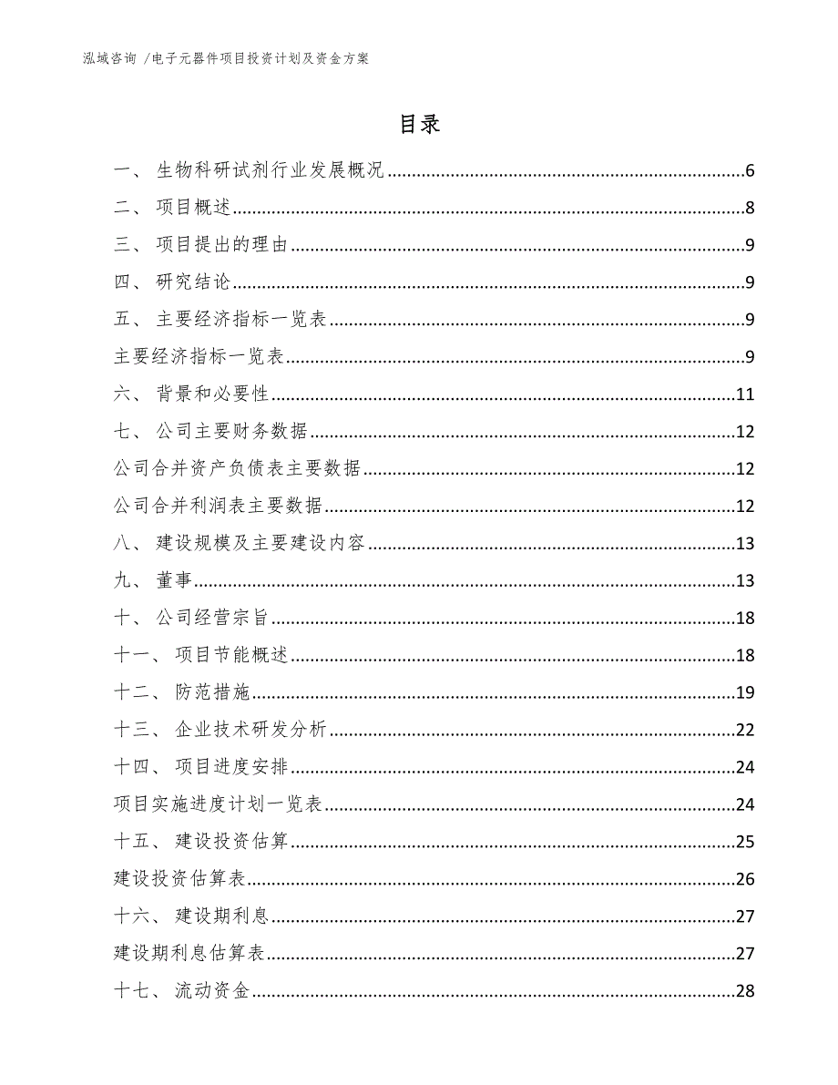 电子元器件项目投资计划及资金方案【范文】_第1页