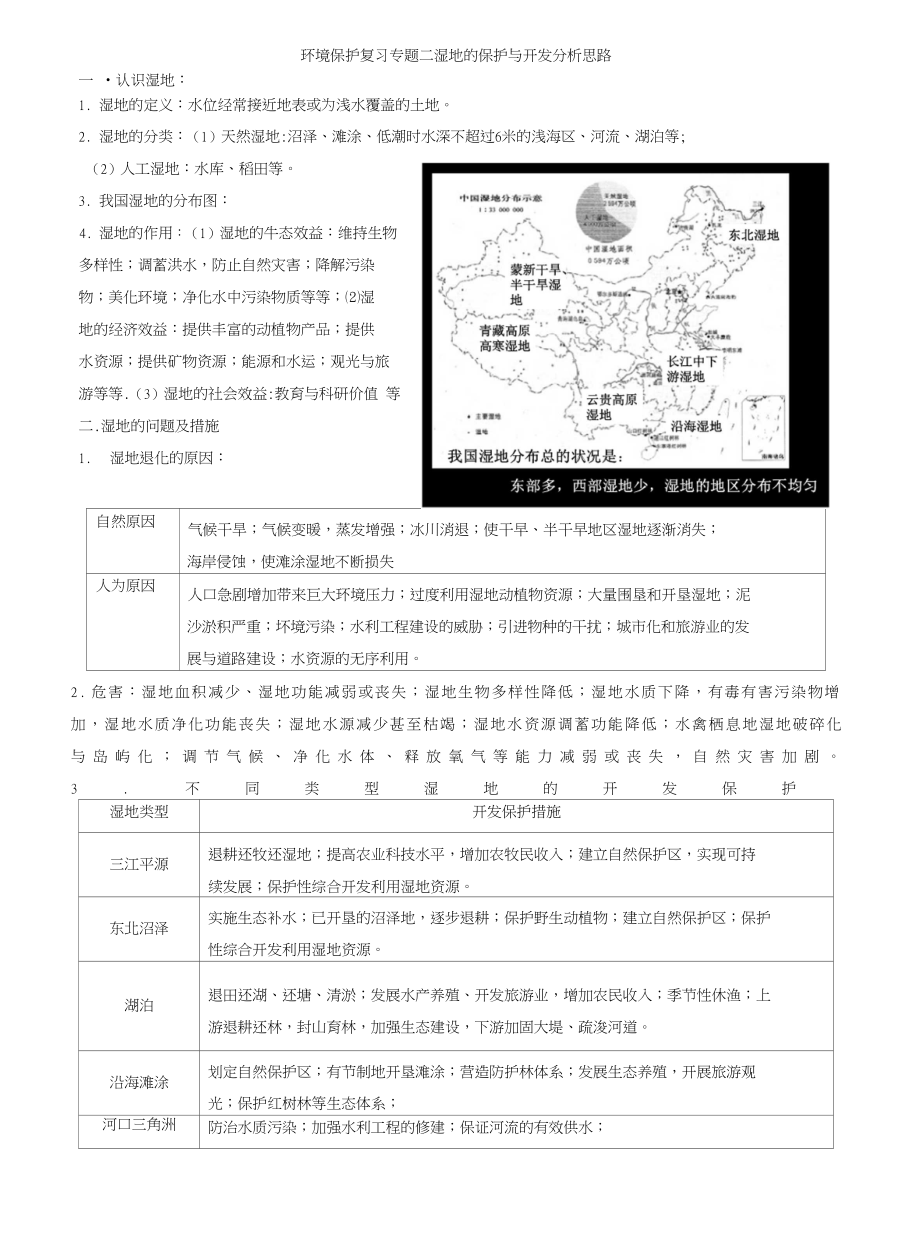 高考复习环境保护复习专题二湿地保护分析思路_第1页