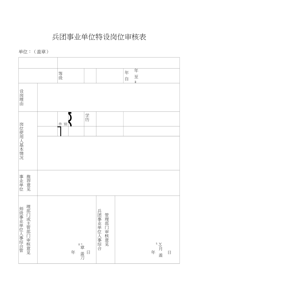 兵团事业单位特设岗位申请表_第1页