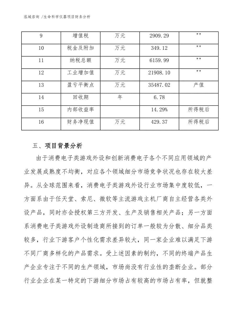 生命科学仪器项目财务分析_第5页