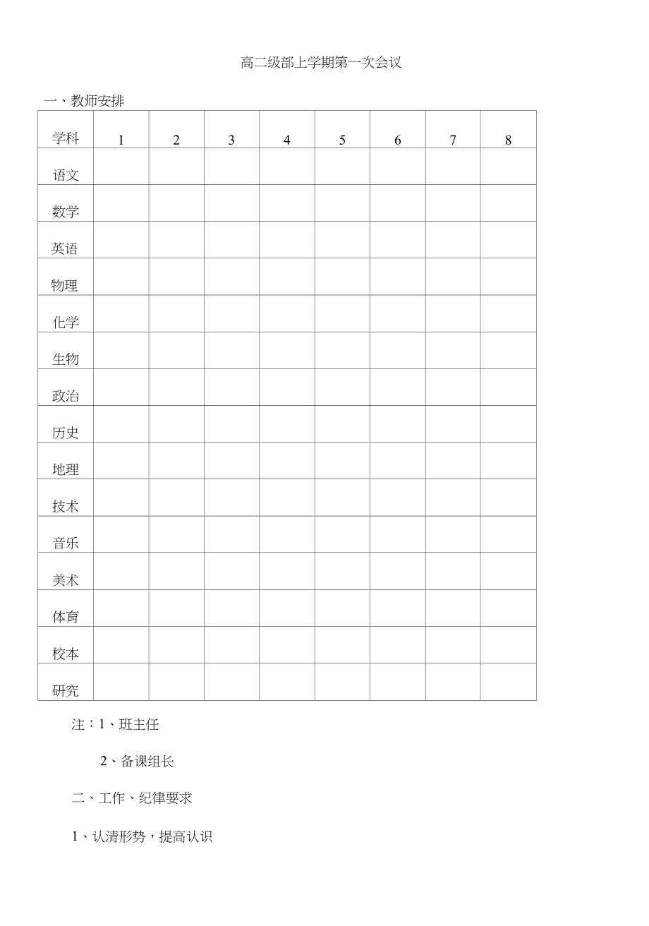 高二级部上学期第一次会议_第1页