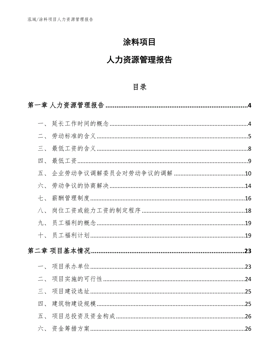 涂料项目人力资源管理报告_参考_第1页