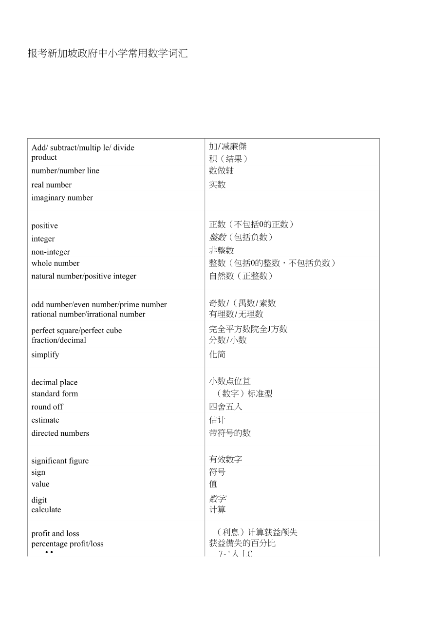 新加坡政府中小学常用数学词汇_第1页