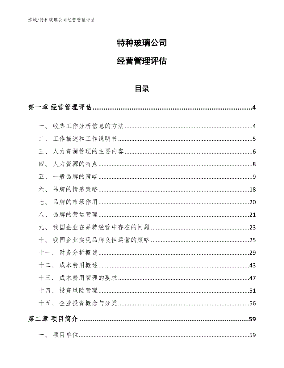 特种玻璃公司经营管理评估【范文】_第1页