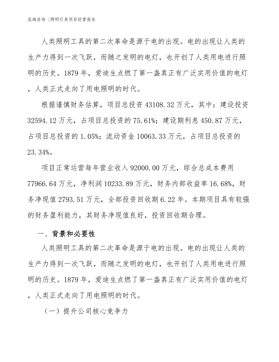 照明灯具项目经营报告_参考范文_第3页