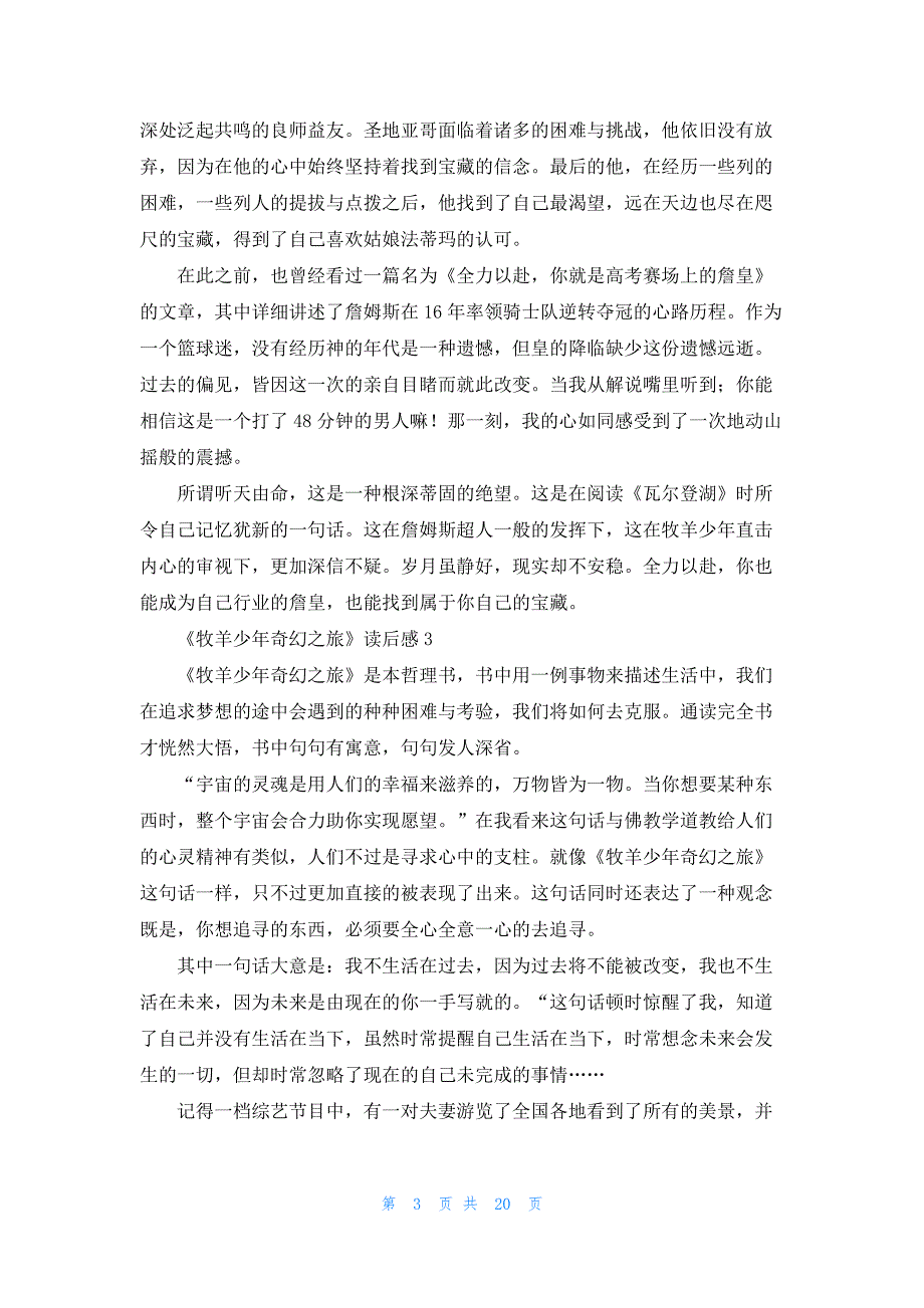 2022年最新的《牧羊少年奇幻之旅》读后感_第3页