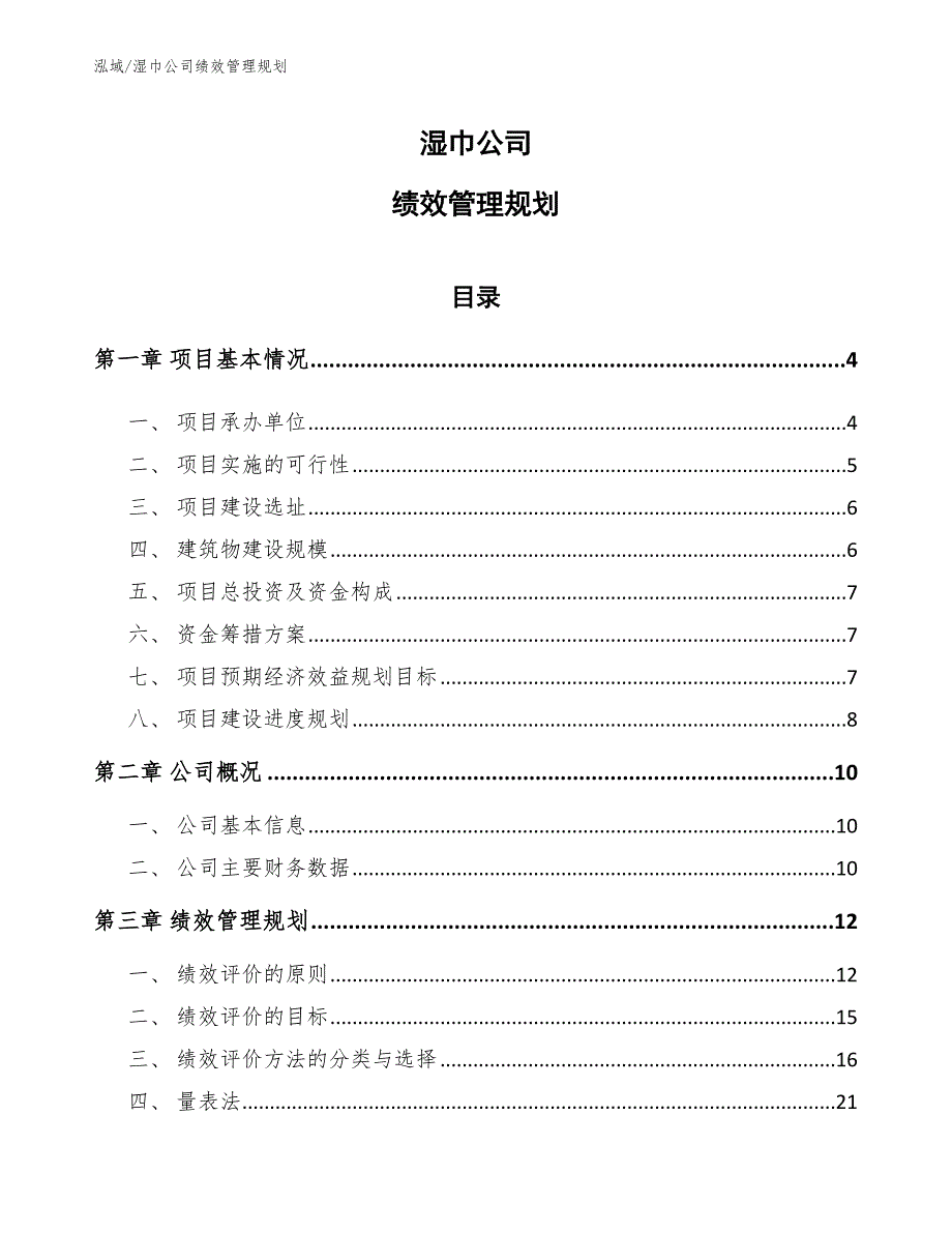 湿巾公司绩效管理规划_第1页